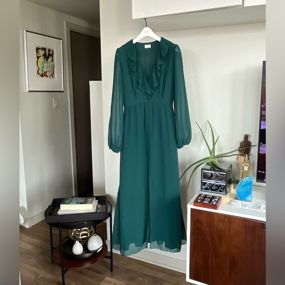 Aritzia Wilfred Mille Midi dark Green new Formal Evening Wedding party Dress Sz0 - Picture 6 of 13